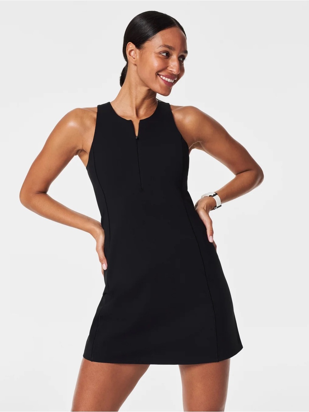 SPANX Get Moving Zip Front Easy Access Athletic Tennis Dress Black Womens L NEW